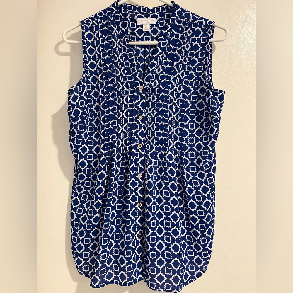 Charter Club blue and white sleeveless top